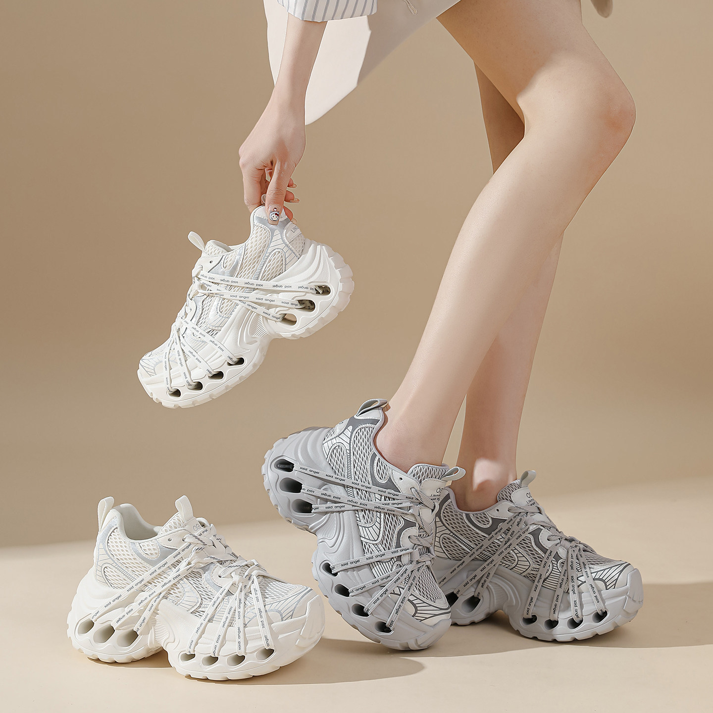 2026春季新款韩版时尚网面老爹鞋女厚底内增高运动鞋透气休闲跑鞋