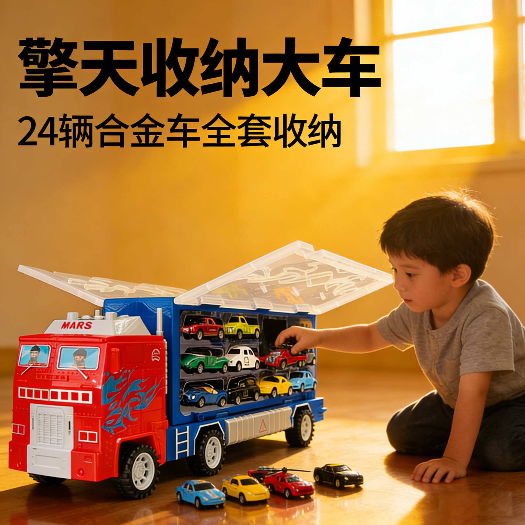 儿童合金回力小汽车玩具大卡车货柜车收纳套装男孩生日礼物3-6岁