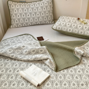 韩式双面纯棉床盖三件套可洗小清新碎花纯棉绗缝夹棉床单四季通用