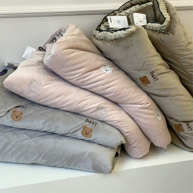 大鹅双面绒小熊豆豆被2米ins刺绣保暖暖绒可水洗秋冬双人大豆冬被