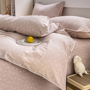 法式小碎花床盖三件套纯棉砂洗夹棉绗缝花边榻榻米垫子1.8米床单