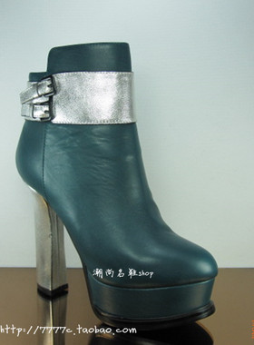 欧货欧洲站爱格皮匠专柜正品13秋撞色粗跟胎牛皮骑士靴13835-200