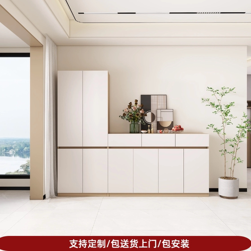 木华奶油风实木靠墙定制矮柜
