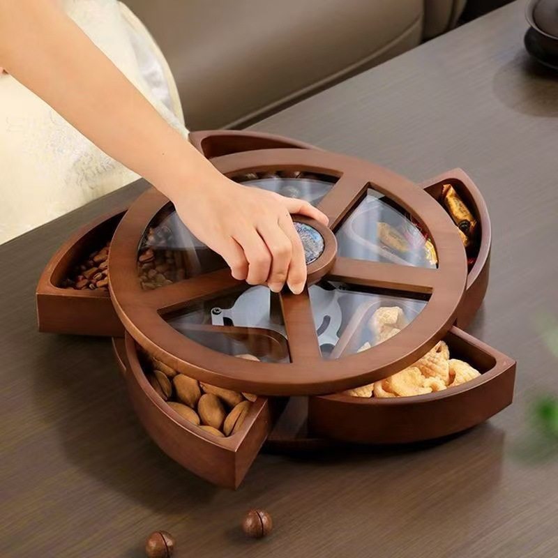 新款复古家用桌面可旋转木质干果盒实木分格零食水果置物盒坚果盒,收纳整理,其他收纳盒,淘宝优惠券,粉丝福利购,淘宝优惠卷