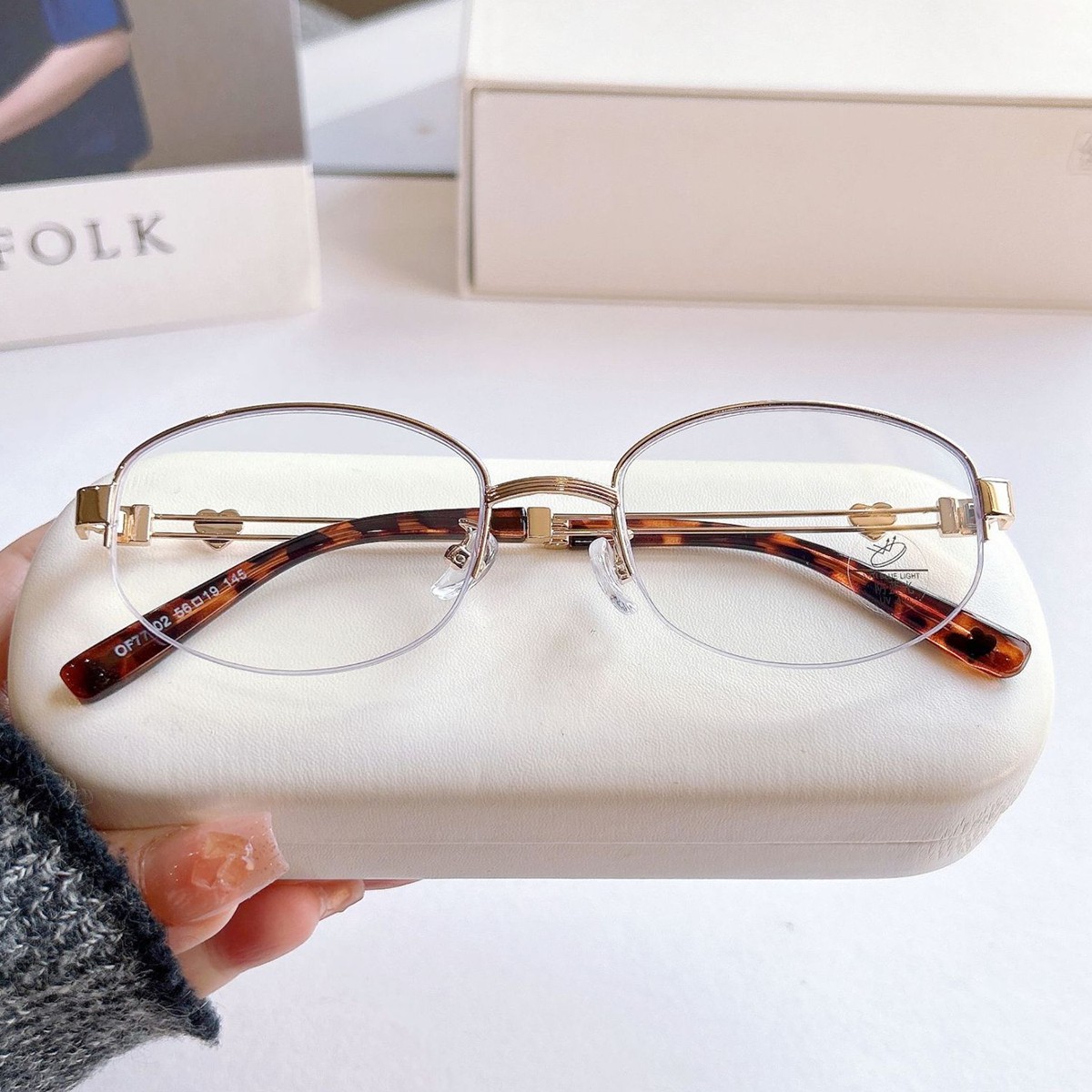 韩系复古椭圆形金属眼镜架女爱心下半框高级感装饰防晒眼镜近视镜