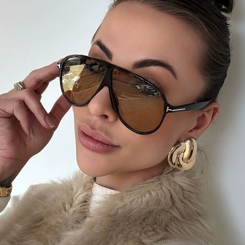 欧美大框蛤蟆形太阳镜T字茶色眼镜个性ins网红墨镜防紫外线凹造型