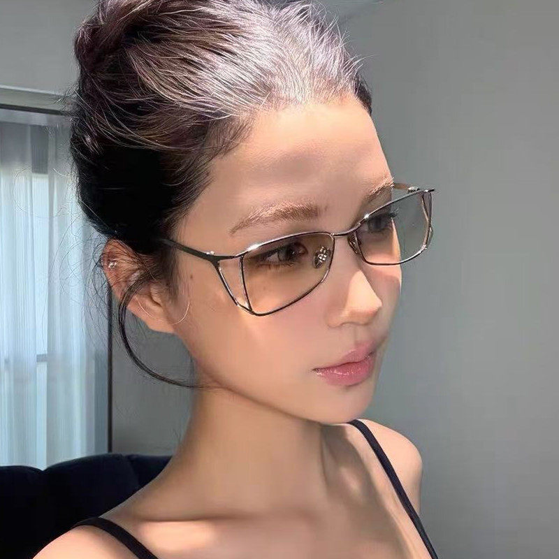金属镂空猫眼Y2K千禧欧美辣妹浅水银墨镜凹造型拍照红色太阳眼镜