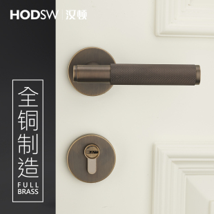 汉顿黄铜简约室内门锁金色银色法式 轻奢黑色通用静音卫生间把手锁