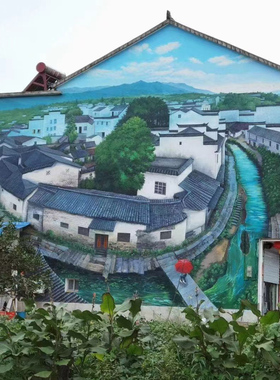 手绘画外墙涂鸦定制上门画墙风景
