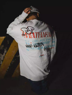 T恤男情侣潮牌印花嘻哈宽松圆领打底衫 美式 街头滑板重磅纯棉长袖