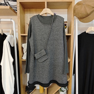 爱美妈咪秋冬百搭气质呢绒软糯挺刮孕妇圆领背心裙 12H402 送小包