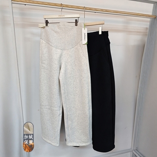 62H419 腰可调加绒保暖针织弯刀裤 爱美妈咪冬款 宽松孕妇托腹裤