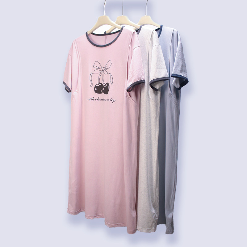 爱美妈咪孕出色女夏季外穿短袖可哺乳裙薄款棉柔睡裙家居服J42006