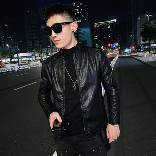 百搭炸街夹克 立领纯色机车风外套时尚 2024秋冬季 加绒加厚皮衣修身