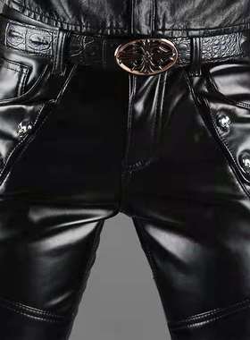 2023冬季加绒男士皮裤修身小脚个性朋克机车PU裤潮流黑色长裤子男