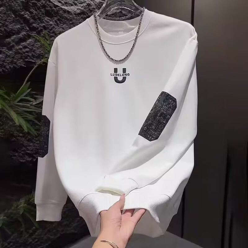 春季新款简约字母刺绣圆领卫衣