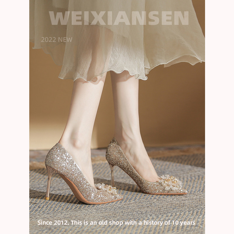 MR. MICRO HIGH HEELS WOMENS STILETTO BLINGBLING GOLDEN BRIDAL SHOES WEDDING PHOTOS WEDDING DUAL-PURPOSE WEDDING SHOES WOMENS HIERARCHIES