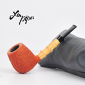中国李欣XINPIPES烟斗进口石楠木手工制喷砂面直式 撞球天然竹斗杆