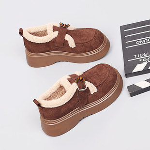 2025冬季 新款 时尚 大码 舒适加绒休闲鞋 41一43脚宽胖棉鞋 乐福鞋 女鞋