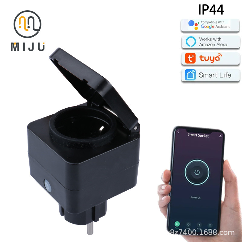 户外防水WIFI智能电能计量插座IP44级涂鸦语音联动EU智能语音控制