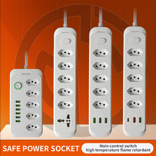 type 5位usb c多功能三圆脚排插延长线 Brazil菱形巴西规插座3