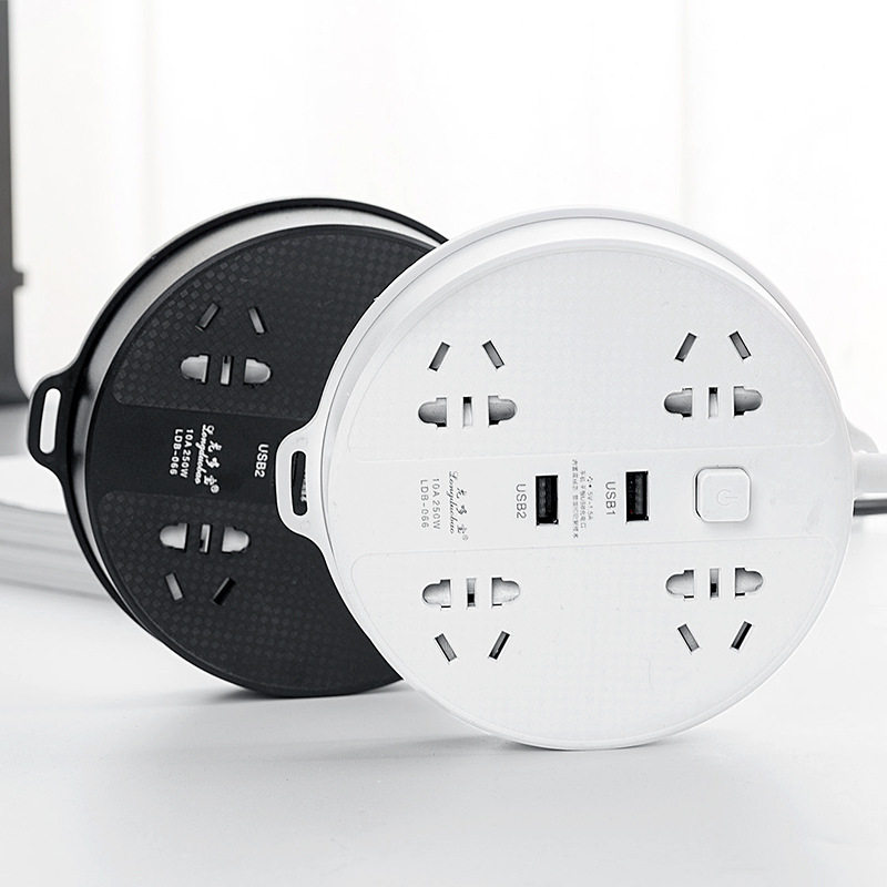 新款多功能圆形多孔位排插 家用办公智能usb插座面板接线板拖线板