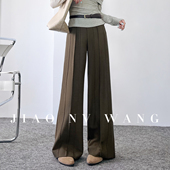 高腰毛呢西装 垂坠感美拉德棕色甩裤 长裤 女秋冬ins超火解构阔腿裤