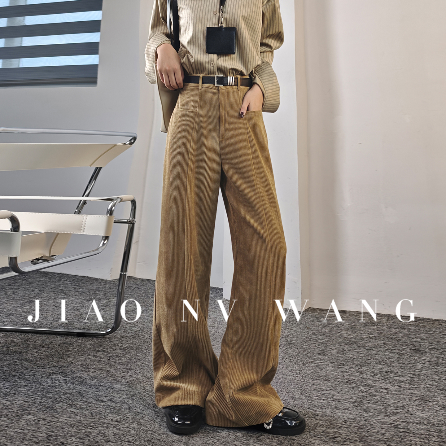 复古灯芯绒加绒保暖长裤阔腿裤