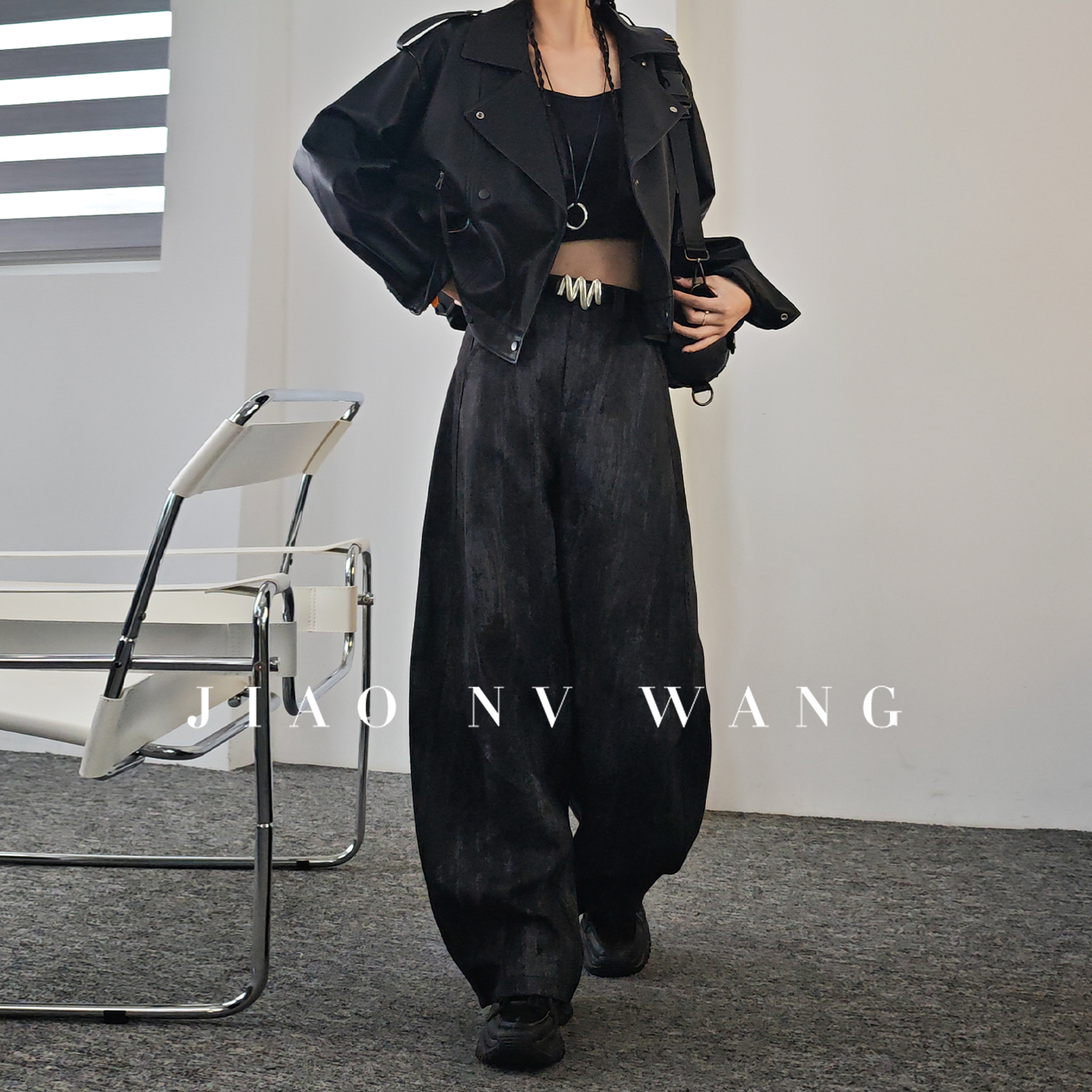 娇女王宽松慵懒松弛扎染弯刀裤