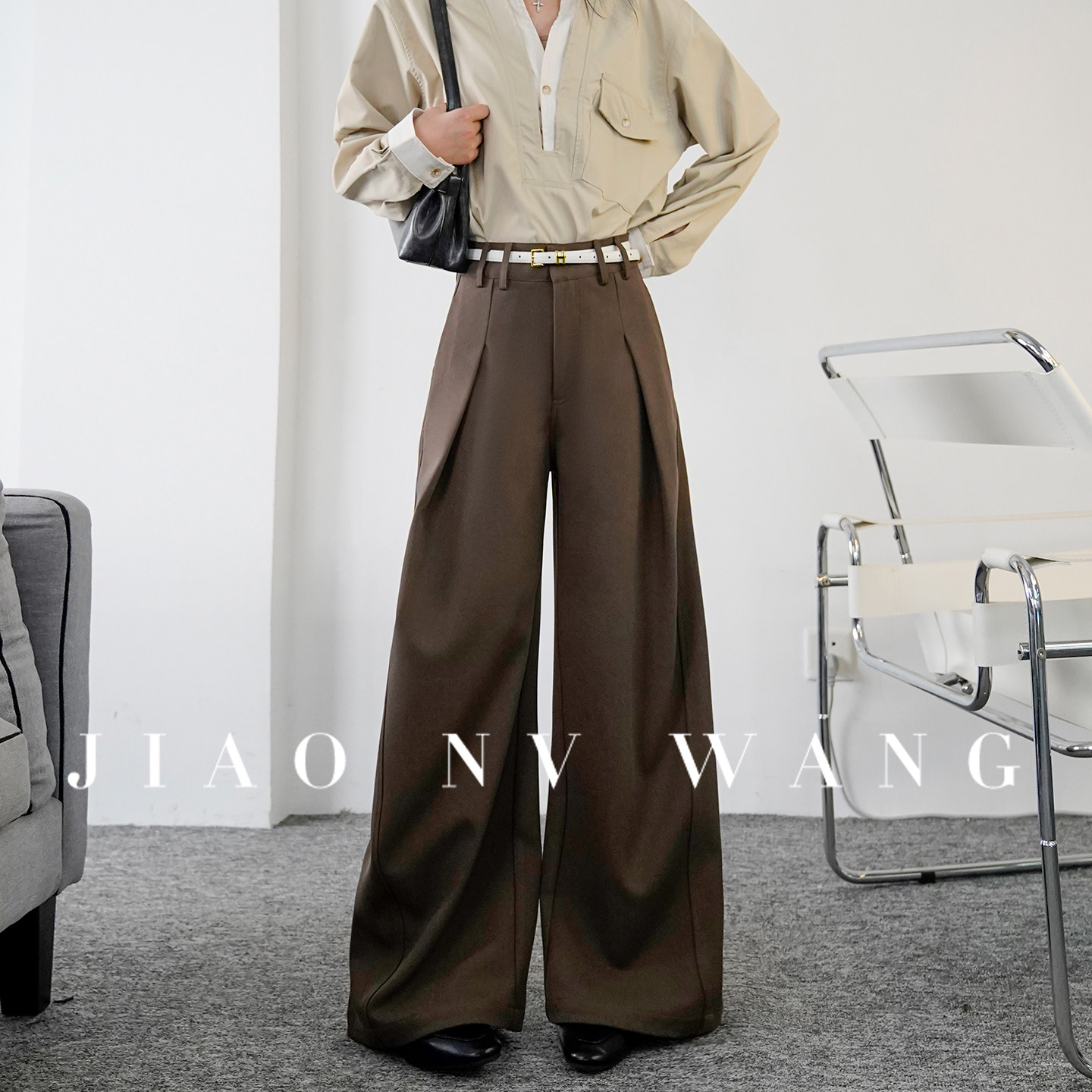 高腰弯刀阔腿裤女春秋复古老钱风宽松垂感百搭显瘦休闲裤直筒长裤,女装/女士精品,休闲裤,淘宝优惠券,粉丝福利购,淘宝优惠卷