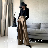 脚直筒显瘦拖地长裤 高腰阔腿裤 法式 气质复古港风大裤 女春秋季 新款