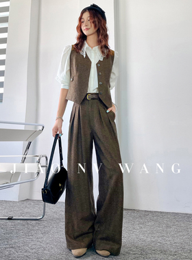 美拉德毛呢马夹女秋冬百搭两件套老钱风职场气质复古休闲马甲长裤