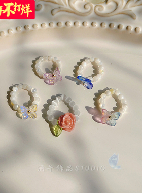 酒午玫瑰花淡水珍珠戒指原创设计