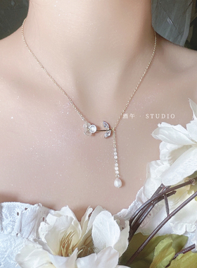 酒午淡水珍珠花朵项链原创设计