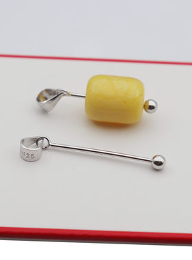 S925纯银手串珠子托大号夹扣diy