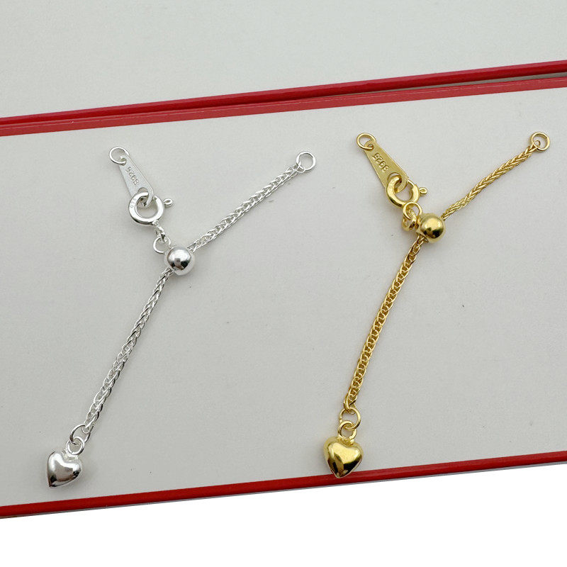 S925纯银延长链肖邦可调节链硅胶抽拉豆豆链尾扣diy手链项链配件