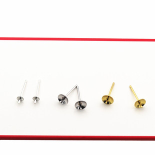 S925纯银珠盘耳针镶嵌粘珠子空托DIY银耳饰配件耳钉半成品防过敏