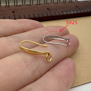 S925纯银耳钩U形diy珍珠耳环耳坠配件换挂钩开口活口不过敏银饰品