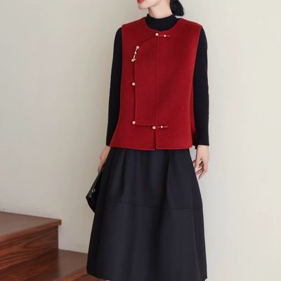 羊毛呢坎肩秋冬红色女款轻国风