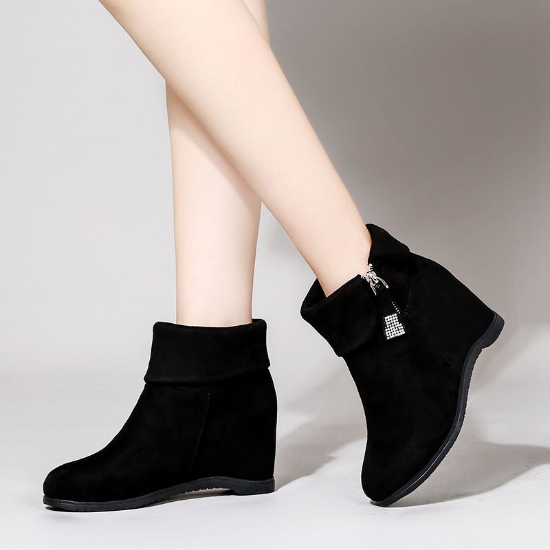 内增高磨砂学生女士坡跟棉鞋子