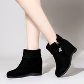 秋冬内增高磨砂女靴学生大码 子 40加绒41女士42短靴43坡跟妈妈棉鞋