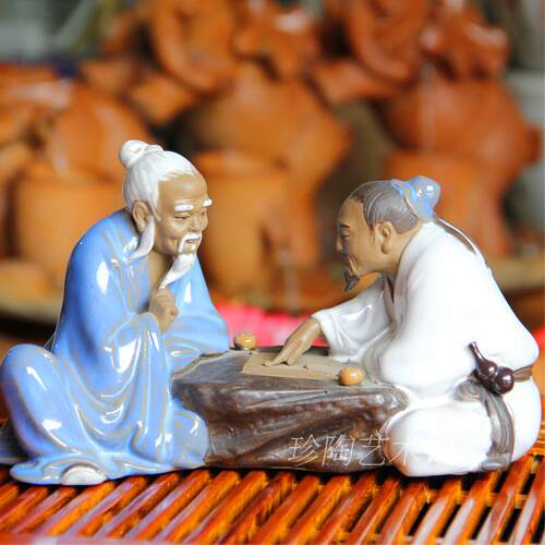 石湾艺术陶瓷摆件围棋雅趣公仔佛山工艺陶瓷雕塑