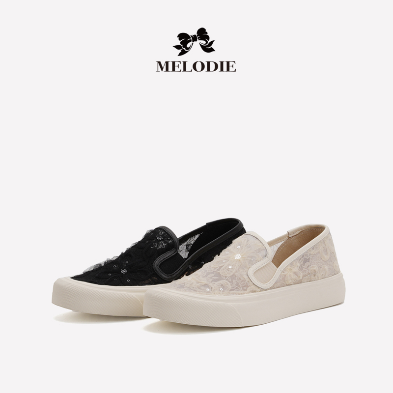 MELODIE/麦露迪网纱透气休闲鞋2024夏季新款百搭显瘦一脚蹬懒人鞋