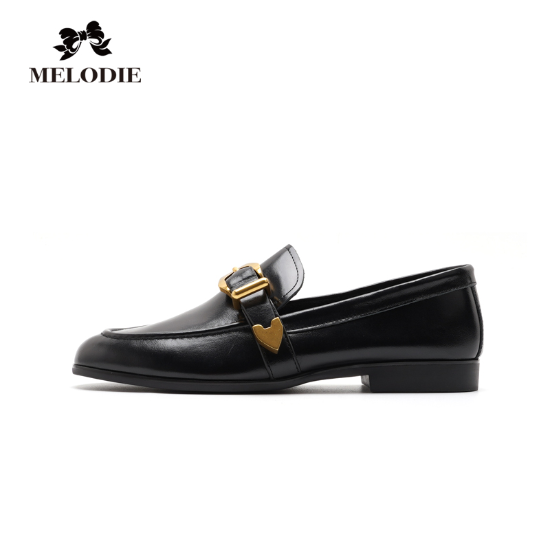 扣带平底真皮英伦风2025新款春季