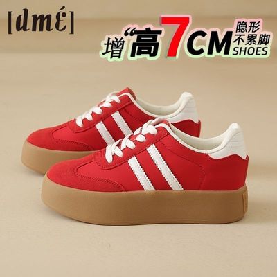 内增高7cm厚底红色德训鞋女2025春季百搭超火爆款运动休闲小白鞋