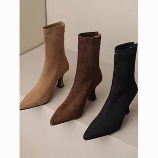 韩版短靴女高跟细跟尖头套筒靴2025年秋季最新款弹力瘦瘦靴外穿靴