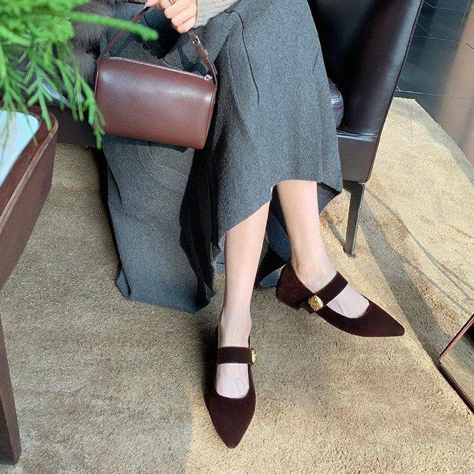 法式尖头浅口玛丽珍女鞋2026春新款优雅气质时尚增高绒面粗跟单鞋,女鞋,玛丽珍鞋,淘宝优惠券,粉丝福利购,淘宝优惠卷