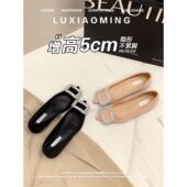 通勤职业鞋 软皮版 小个子内增高单鞋 女2026春新款 气质水钻平跟鞋