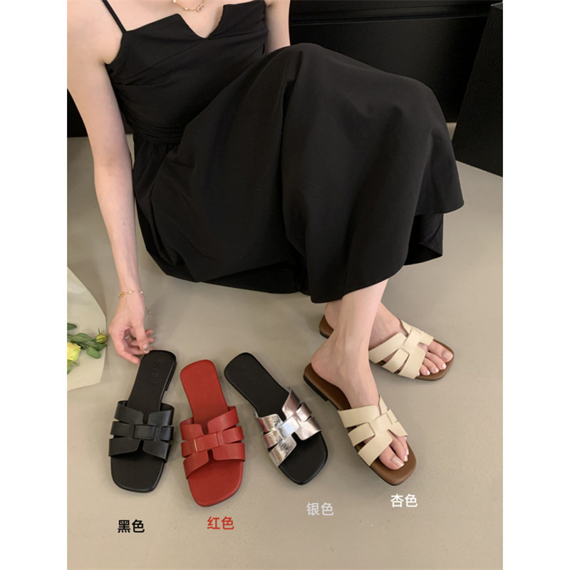 H拖鞋女外穿夏季新款休闲软平底一字带凉鞋