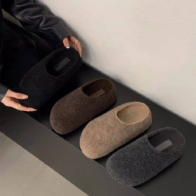 灰色毛呢复古内增高5cm勃肯鞋女厚底小土豆加绒保暖包头毛毛拖鞋,女鞋,包头拖,淘宝优惠券,粉丝福利购,淘宝优惠卷